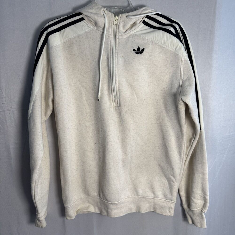 Adidas Originals White Sherpa Fleece 1/2 Zip Hoodie Womens XS Flawed Activewear